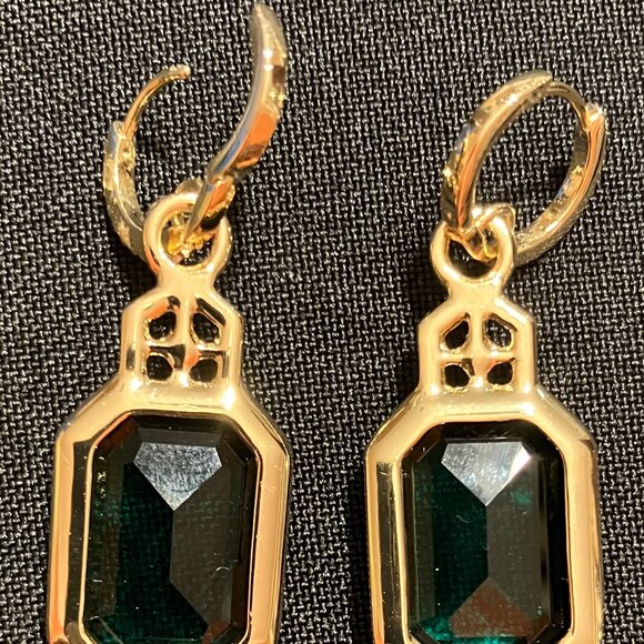 Ralph Lauren Gold Tone, Emerald-Cut Stone Drop Earrings with Crystal Accent - Picture 4 of 7
